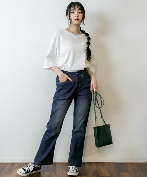 RCD(アールシーディー)の「セミフレアパンツ(デニムパンツ・レディース・ネイビー/ダークネイビー/ブラック/ブルー・M/L/LL/3L/4L)」の20枚目の写真