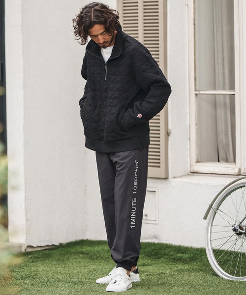 1minute 1second（ワンミニットワンセカンド）の「mp13847-cotton like nylon training pants with logo print ナイロンパンツ（その他パンツ・メンズ・ブラック/ネイビー/チャコール・S/M/L/XL）」の7枚目の写真