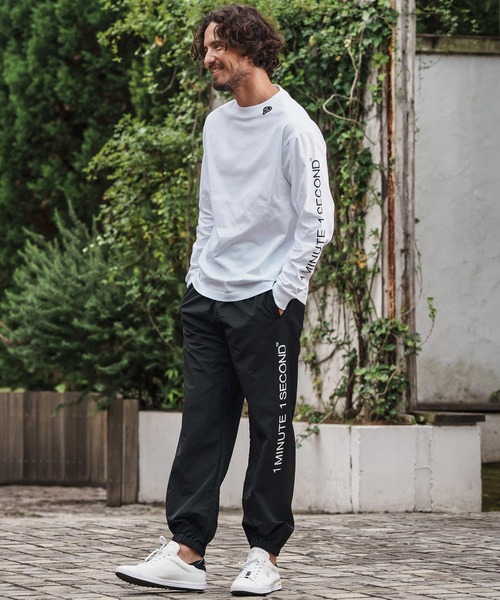 1minute 1second（ワンミニットワンセカンド）の「mp13847-cotton like nylon training pants with logo print ナイロンパンツ（その他パンツ・メンズ・ブラック/ネイビー/チャコール・S/M/L/XL）」の18枚目の写真