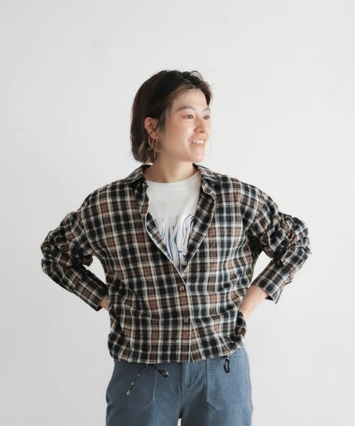 NOMBRE IMPAIR（ノンブルアンペール）の「ドビーダークチェック　裾ドロストシャツ（シャツ/ブラウス・レディース・ブラック/ブルー・FREE）」の5枚目の写真