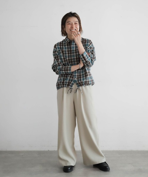 NOMBRE IMPAIR（ノンブルアンペール）の「ドビーダークチェック　裾ドロストシャツ（シャツ/ブラウス・レディース・ブラック/ブルー・FREE）」の13枚目の写真