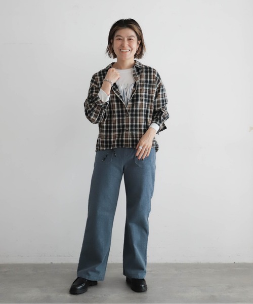 NOMBRE IMPAIR（ノンブルアンペール）の「ドビーダークチェック　裾ドロストシャツ（シャツ/ブラウス・レディース・ブラック/ブルー・FREE）」の4枚目の写真