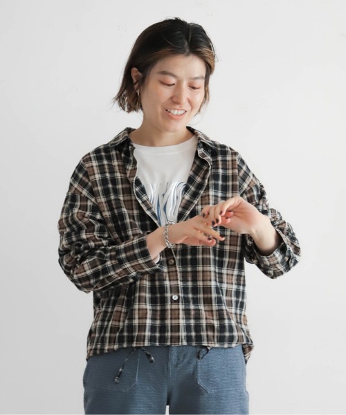 NOMBRE IMPAIR（ノンブルアンペール）の「ドビーダークチェック　裾ドロストシャツ（シャツ/ブラウス・レディース・ブラック/ブルー・FREE）」の9枚目の写真