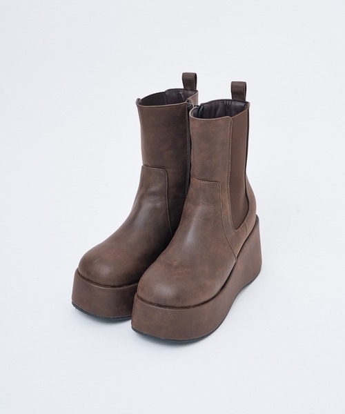 マイナス3キロ見え】サイドゴアボリュームソールショートブーツ