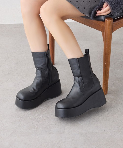 セール】【マイナス3キロ見え】サイドゴアボリュームソールショート