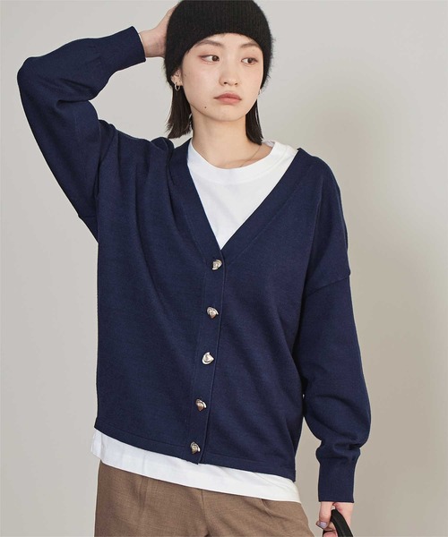 miette（ミエット）の「変形ボタンVネックカーディガン（カーディガン/ボレロ・レディース・アイボリー/ネイビー/ミント/グレー・FREE）」の4枚目の写真