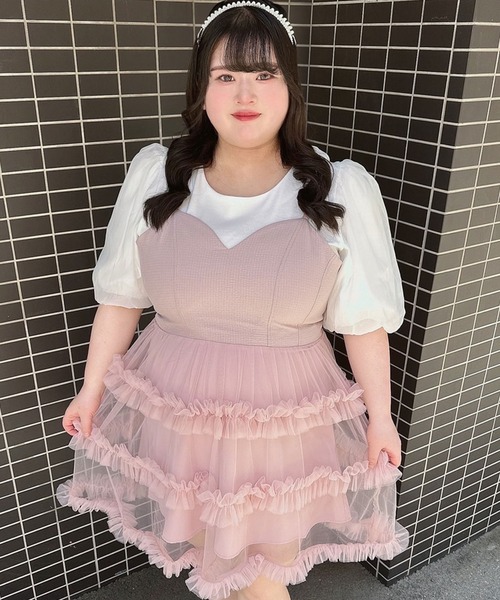 DearMyLoveRose(ディアマイラブローズ)の「【4Lー6L】チュールフリルドールティアードチュニックキャミワンピース(ワンピース・レディース・オフホワイト/グレー/スモークピンク/ブラック・4L/5L/6L)」の4枚目の写真