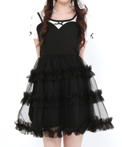 DearMyLoveRose(ディアマイラブローズ)の「【4Lー6L】チュールフリルドールティアードチュニックキャミワンピース(ワンピース・レディース・オフホワイト/グレー/スモークピンク/ブラック・4L/5L/6L)」の3枚目の写真