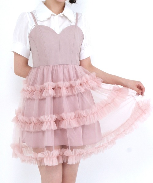 DearMyLoveRose(ディアマイラブローズ)の「【4Lー6L】チュールフリルドールティアードチュニックキャミワンピース(ワンピース・レディース・オフホワイト/グレー/スモークピンク/ブラック・4L/5L/6L)」の14枚目の写真