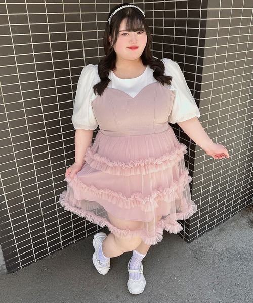 DearMyLoveRose(ディアマイラブローズ)の「【4Lー6L】チュールフリルドールティアードチュニックキャミワンピース(ワンピース・レディース・オフホワイト/グレー/スモークピンク/ブラック・4L/5L/6L)」の13枚目の写真