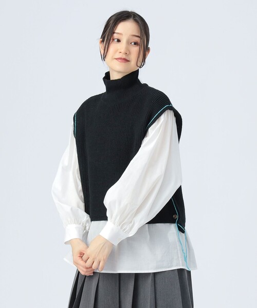 ライン ニット ベスト × ロング スリーブ ブラウス（セット