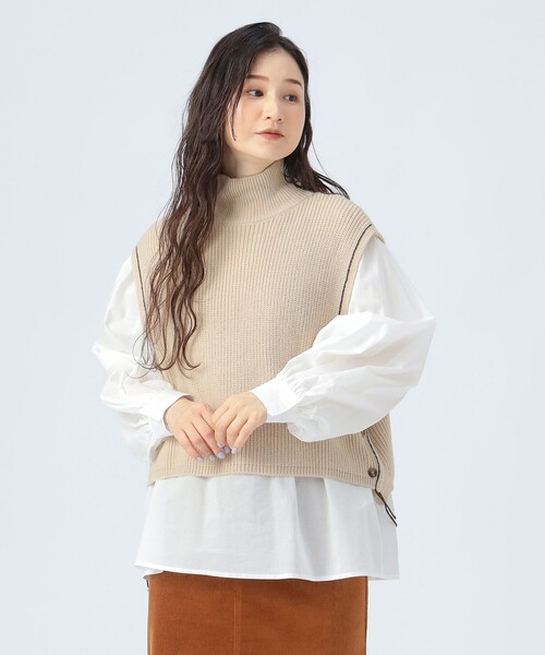 ライン ニット ベスト × ロング スリーブ ブラウス（セット