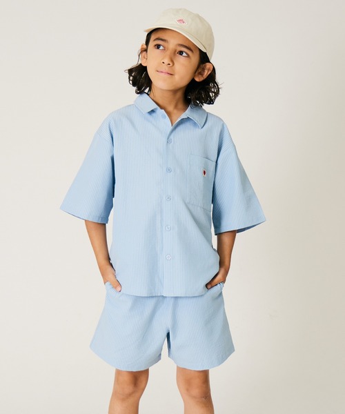 PAIRMANON STREET(ペアマノンストリート)の「【PAIRMANON STREET】ストライプ柄 サッカー セットアップ(セットアップ・キッズ・ミント/ブルー・160/150/140/130/120/110/100/90)」の1枚目の写真