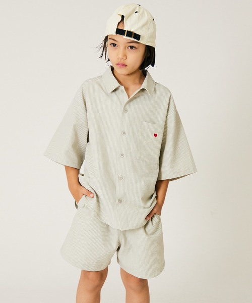 PAIRMANON STREET(ペアマノンストリート)の「【PAIRMANON STREET】ストライプ柄 サッカー セットアップ(セットアップ・キッズ・ミント/ブルー・160/150/140/130/120/110/100/90)」の2枚目の写真