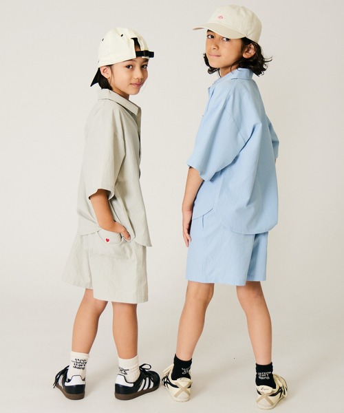 PAIRMANON STREET(ペアマノンストリート)の「【PAIRMANON STREET】ストライプ柄 サッカー セットアップ(セットアップ・キッズ・ミント/ブルー・160/150/140/130/120/110/100/90)」の4枚目の写真