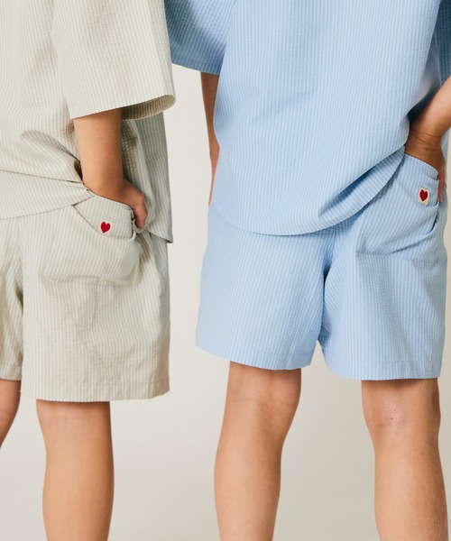 PAIRMANON STREET(ペアマノンストリート)の「【PAIRMANON STREET】ストライプ柄 サッカー セットアップ(セットアップ・キッズ・ミント/ブルー・160/150/140/130/120/110/100/90)」の5枚目の写真