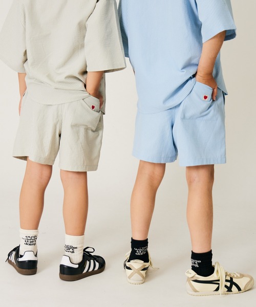 PAIRMANON STREET(ペアマノンストリート)の「【PAIRMANON STREET】ストライプ柄 サッカー セットアップ(セットアップ・キッズ・ミント/ブルー・160/150/140/130/120/110/100/90)」の13枚目の写真