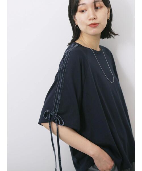 Samansa Mos2 blue(サマンサモスモスブルー)の「◎【接触冷感】ベロアラインリボンTシャツ(Tシャツ/カットソー・レディース・トップグレー/チャコールグレー/ネイビー・F)」の17枚目の写真