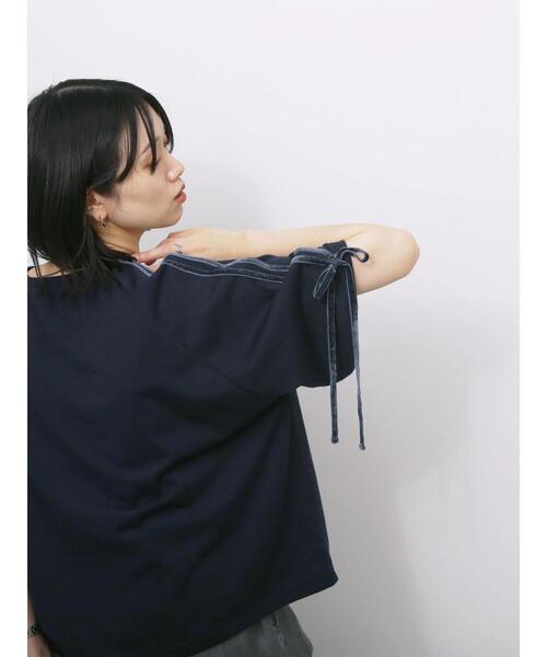 Samansa Mos2 blue(サマンサモスモスブルー)の「◎【接触冷感】ベロアラインリボンTシャツ(Tシャツ/カットソー・レディース・トップグレー/チャコールグレー/ネイビー・F)」の18枚目の写真