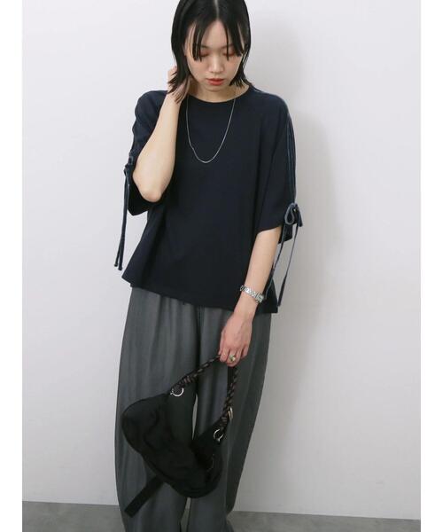Samansa Mos2 blue(サマンサモスモスブルー)の「◎【接触冷感】ベロアラインリボンTシャツ(Tシャツ/カットソー・レディース・トップグレー/チャコールグレー/ネイビー・F)」の19枚目の写真