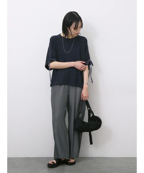 Samansa Mos2 blue(サマンサモスモスブルー)の「◎【接触冷感】ベロアラインリボンTシャツ(Tシャツ/カットソー・レディース・トップグレー/チャコールグレー/ネイビー・F)」の22枚目の写真