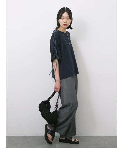 Samansa Mos2 blue(サマンサモスモスブルー)の「◎【接触冷感】ベロアラインリボンTシャツ(Tシャツ/カットソー・レディース・トップグレー/チャコールグレー/ネイビー・F)」の12枚目の写真