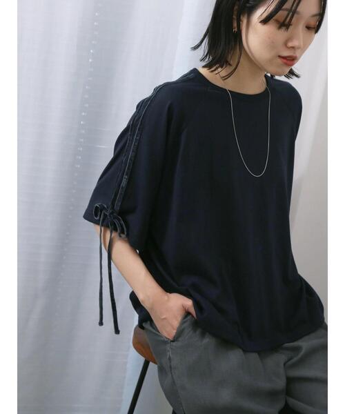 Samansa Mos2 blue(サマンサモスモスブルー)の「◎【接触冷感】ベロアラインリボンTシャツ(Tシャツ/カットソー・レディース・トップグレー/チャコールグレー/ネイビー・F)」の13枚目の写真