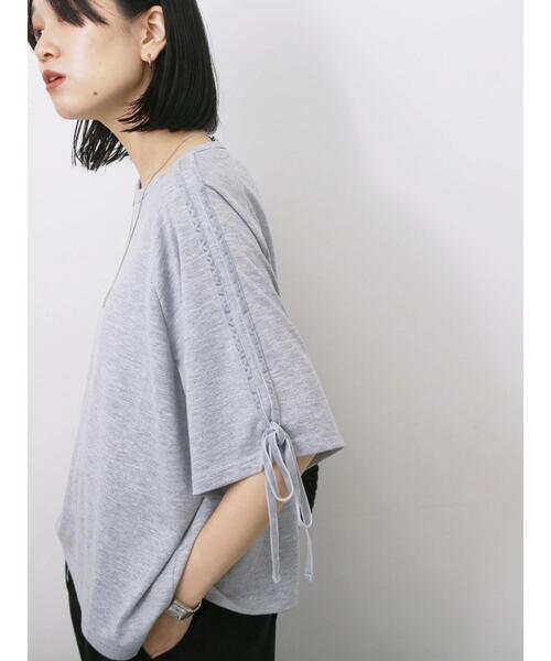 Samansa Mos2 blue(サマンサモスモスブルー)の「◎【接触冷感】ベロアラインリボンTシャツ(Tシャツ/カットソー・レディース・トップグレー/チャコールグレー/ネイビー・F)」の15枚目の写真