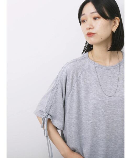 Samansa Mos2 blue(サマンサモスモスブルー)の「◎【接触冷感】ベロアラインリボンTシャツ(Tシャツ/カットソー・レディース・トップグレー/チャコールグレー/ネイビー・F)」の4枚目の写真