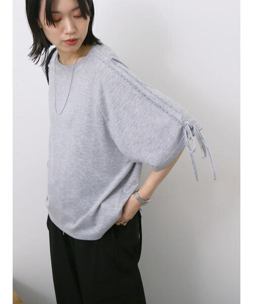 Samansa Mos2 blue(サマンサモスモスブルー)の「◎【接触冷感】ベロアラインリボンTシャツ(Tシャツ/カットソー・レディース・トップグレー/チャコールグレー/ネイビー・F)」の5枚目の写真