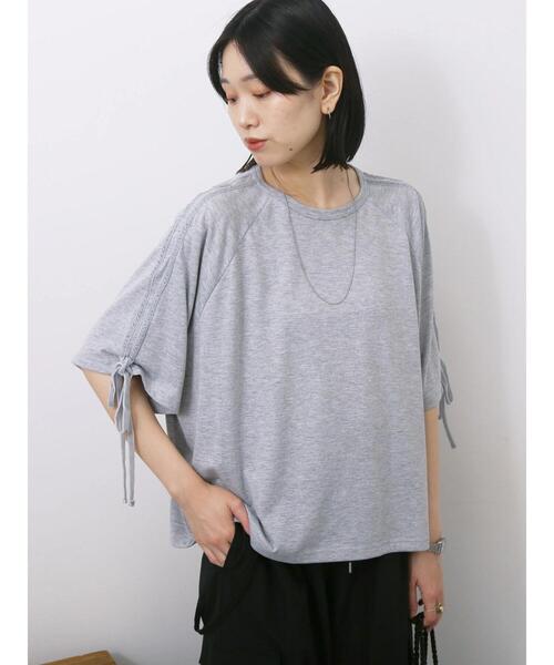 Samansa Mos2 blue(サマンサモスモスブルー)の「◎【接触冷感】ベロアラインリボンTシャツ(Tシャツ/カットソー・レディース・トップグレー/チャコールグレー/ネイビー・F)」の7枚目の写真