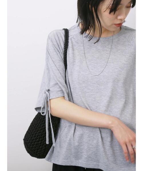 Samansa Mos2 blue(サマンサモスモスブルー)の「◎【接触冷感】ベロアラインリボンTシャツ(Tシャツ/カットソー・レディース・トップグレー/チャコールグレー/ネイビー・F)」の8枚目の写真