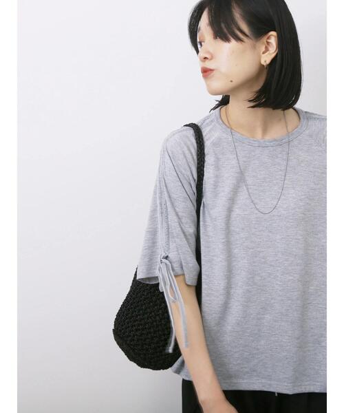Samansa Mos2 blue(サマンサモスモスブルー)の「◎【接触冷感】ベロアラインリボンTシャツ(Tシャツ/カットソー・レディース・トップグレー/チャコールグレー/ネイビー・F)」の9枚目の写真