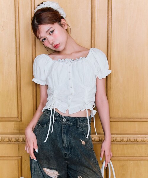 OLIVE des OLIVE(オリーブデオリーブ)の「ドロストブラウス(シャツ/ブラウス・レディース・オフホワイト/サックスブルー/レッド・FREE)」の7枚目の写真