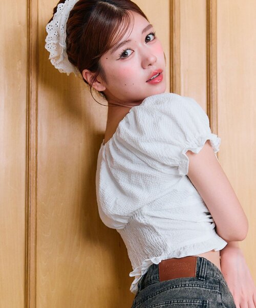 OLIVE des OLIVE(オリーブデオリーブ)の「ドロストブラウス(シャツ/ブラウス・レディース・オフホワイト/サックスブルー/レッド・FREE)」の8枚目の写真