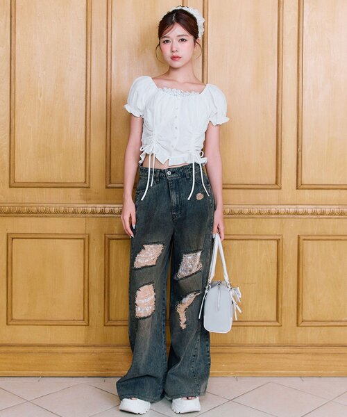 OLIVE des OLIVE(オリーブデオリーブ)の「ドロストブラウス(シャツ/ブラウス・レディース・オフホワイト/サックスブルー/レッド・FREE)」の9枚目の写真