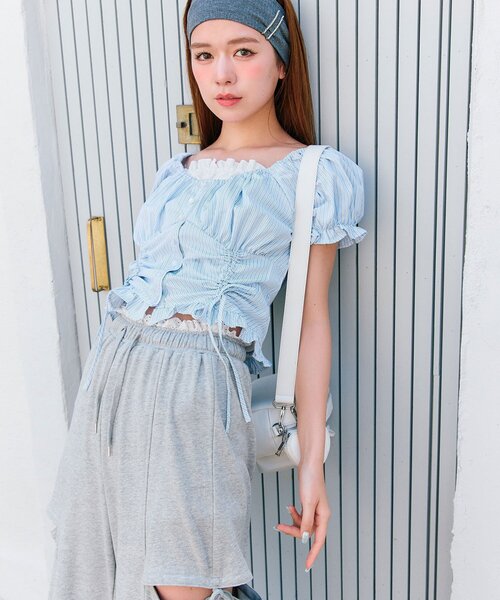 OLIVE des OLIVE(オリーブデオリーブ)の「ドロストブラウス(シャツ/ブラウス・レディース・オフホワイト/サックスブルー/レッド・FREE)」の11枚目の写真