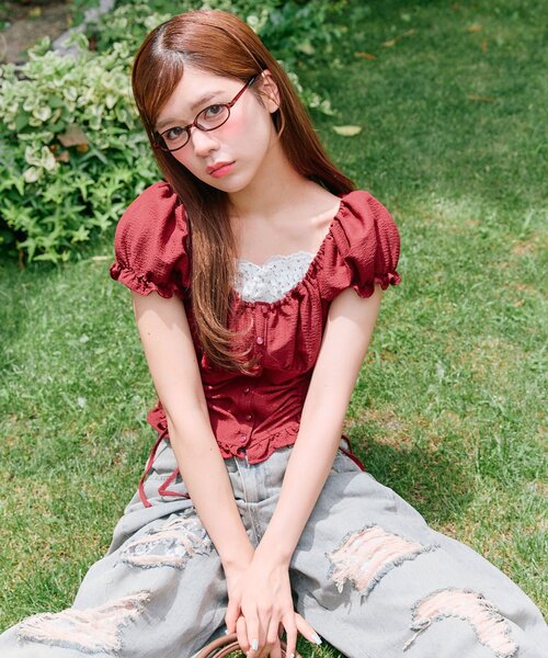 OLIVE des OLIVE(オリーブデオリーブ)の「ドロストブラウス(シャツ/ブラウス・レディース・オフホワイト/サックスブルー/レッド・FREE)」の16枚目の写真