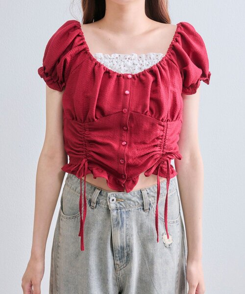 OLIVE des OLIVE(オリーブデオリーブ)の「ドロストブラウス(シャツ/ブラウス・レディース・オフホワイト/サックスブルー/レッド・FREE)」の20枚目の写真