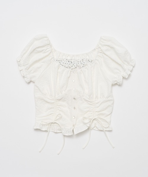 OLIVE des OLIVE(オリーブデオリーブ)の「ドロストブラウス(シャツ/ブラウス・レディース・オフホワイト/サックスブルー/レッド・FREE)」の4枚目の写真