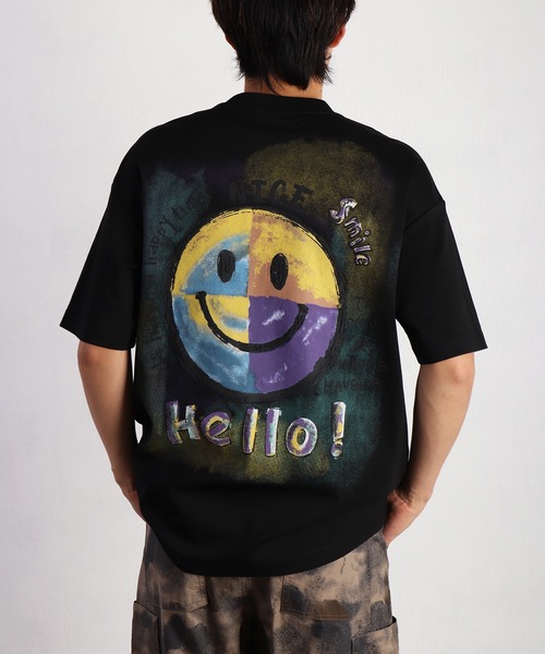 WESTSEA(ウエストシー)の「スマイル 手書き風プリント 半袖Tシャツ オーバーサイズ(Tシャツ/カットソー・メンズ・ブラック/ホワイト・M/L)」の1枚目の写真