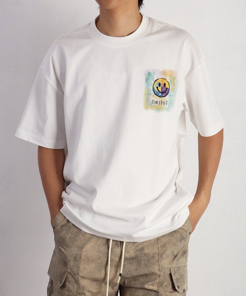 WESTSEA(ウエストシー)の「スマイル 手書き風プリント 半袖Tシャツ オーバーサイズ(Tシャツ/カットソー・メンズ・ブラック/ホワイト・M/L)」の3枚目の写真