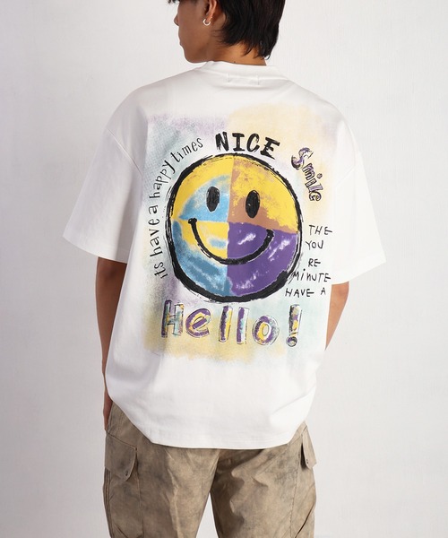 WESTSEA(ウエストシー)の「スマイル 手書き風プリント 半袖Tシャツ オーバーサイズ(Tシャツ/カットソー・メンズ・ブラック/ホワイト・M/L)」の4枚目の写真