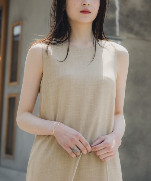 slattgir(スラットジール)の「高身長 リネンライクノースリーブワンピース(セットアップ対応)(トールサイズ)Essenave(ワンピース・レディース・ベージュ/ネイビー・TM/TL/TLL/T3L/T4L/T5L)」の7枚目の写真