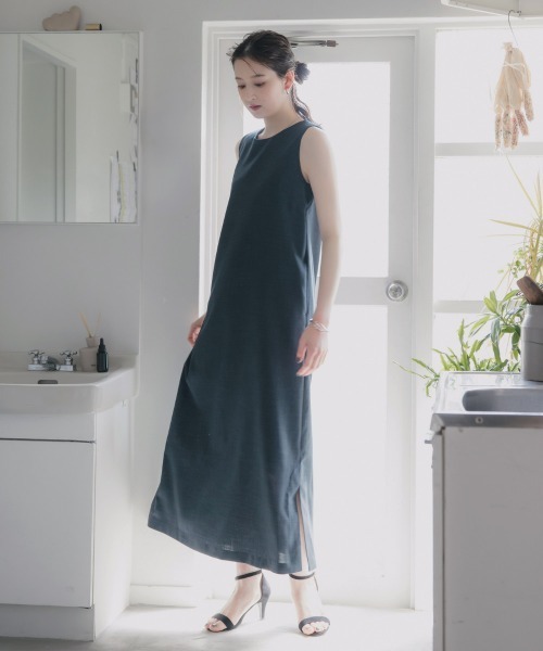 slattgir(スラットジール)の「高身長 リネンライクノースリーブワンピース(セットアップ対応)(トールサイズ)Essenave(ワンピース・レディース・ベージュ/ネイビー・TM/TL/TLL/T3L/T4L/T5L)」の15枚目の写真