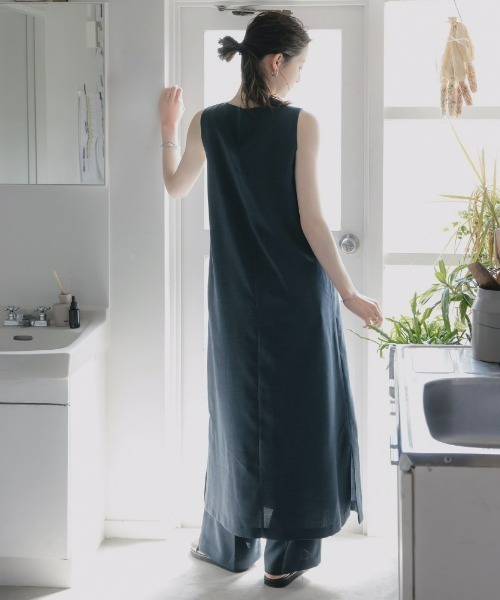 slattgir(スラットジール)の「高身長 リネンライクノースリーブワンピース(セットアップ対応)(トールサイズ)Essenave(ワンピース・レディース・ベージュ/ネイビー・TM/TL/TLL/T3L/T4L/T5L)」の16枚目の写真