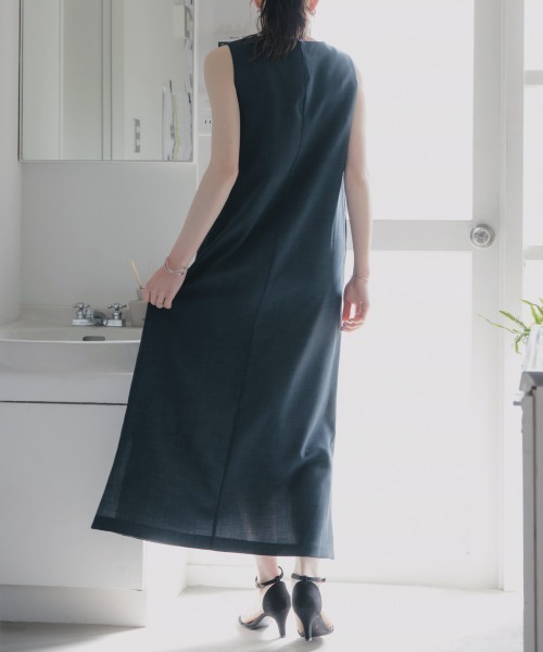 slattgir(スラットジール)の「高身長 リネンライクノースリーブワンピース(セットアップ対応)(トールサイズ)Essenave(ワンピース・レディース・ベージュ/ネイビー・TM/TL/TLL/T3L/T4L/T5L)」の18枚目の写真