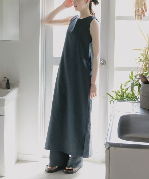 slattgir(スラットジール)の「高身長 リネンライクノースリーブワンピース(セットアップ対応)(トールサイズ)Essenave(ワンピース・レディース・ベージュ/ネイビー・TM/TL/TLL/T3L/T4L/T5L)」の17枚目の写真