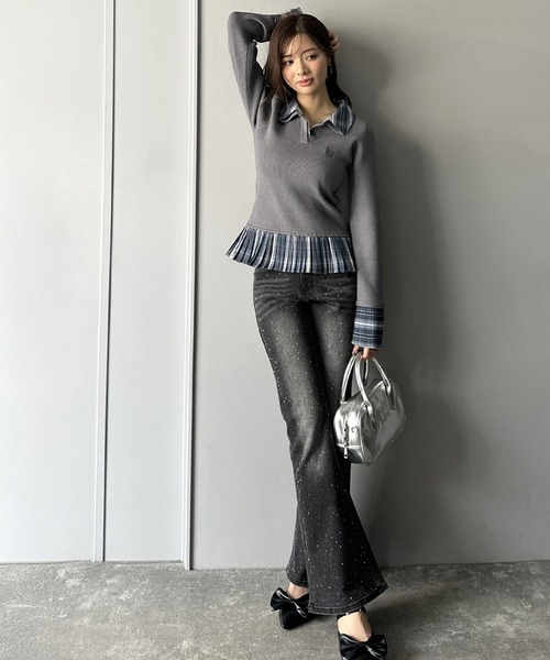 mily bilet(ミウィビレット)の「【mily bilet】ニット×チェックプリーツで叶える!旬のレイヤードスタイル♪異素材切り替えニットプルオーバー(ニット/セーター・レディース・アイボリー/グレー/ブラウン・X-LARGE/LARGE/SMALL/MEDIUM)」の12枚目の写真