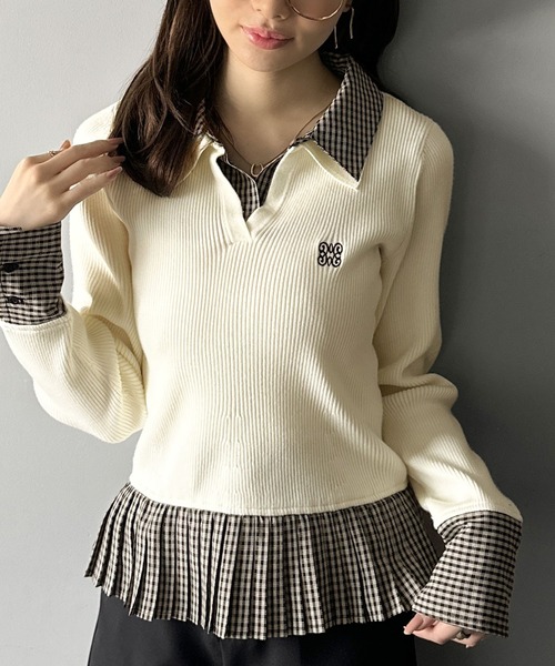 mily bilet(ミウィビレット)の「【mily bilet】ニット×チェックプリーツで叶える!旬のレイヤードスタイル♪異素材切り替えニットプルオーバー(ニット/セーター・レディース・アイボリー/グレー/ブラウン・X-LARGE/LARGE/SMALL/MEDIUM)」の17枚目の写真